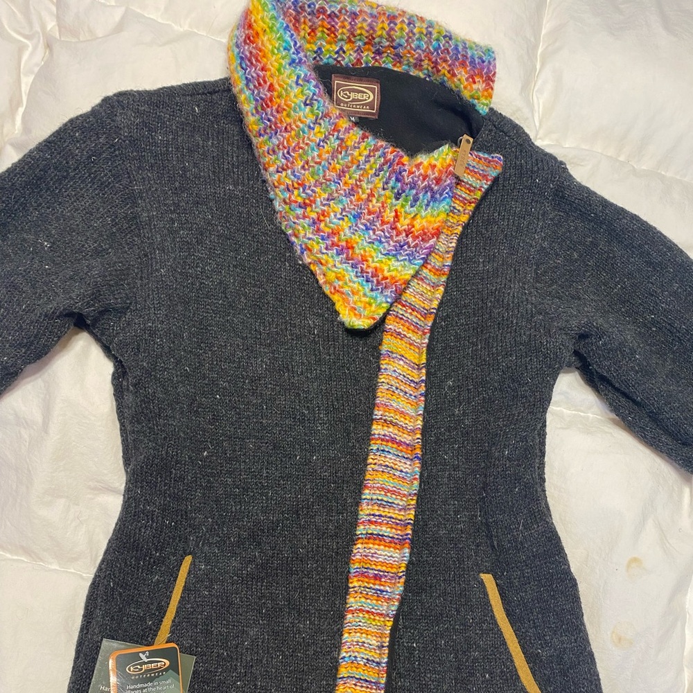 Kyber Wool Zip-up Coat A Symetrical ....Grey Multi coloured